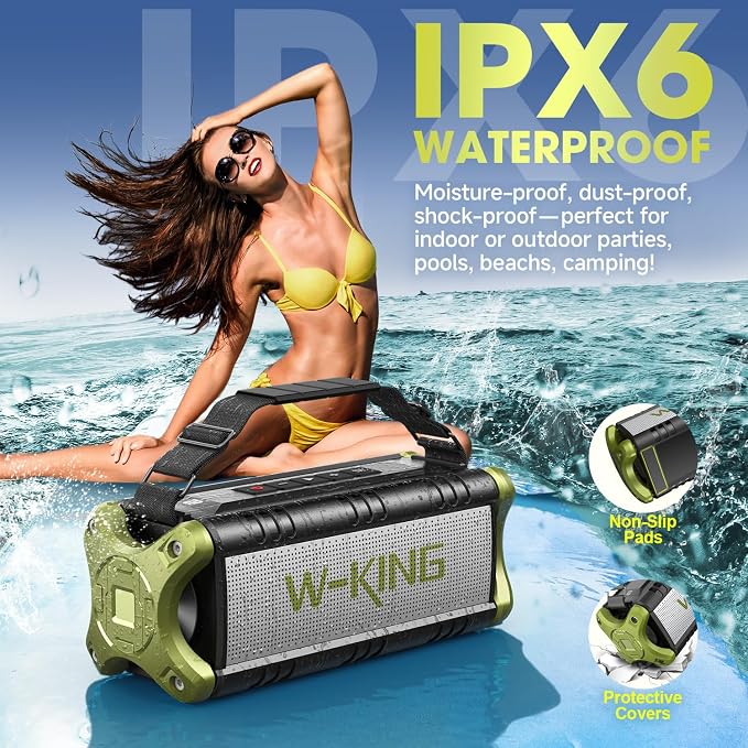 W-KING Bluetooth Speaker, 90W Max Portable Loud Speakers Wireless, IPX6
