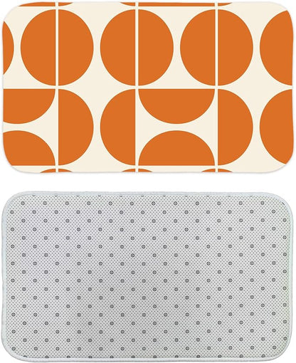 Orange Mid Century Modern Bath Mat, Boho Abstract Geometric Semicircle Retro Art Bath Rug for Bathroom, Colorful Unique Pattern Flannel Bath Mat Soft Non Slip Bath Rugs 29X17IN