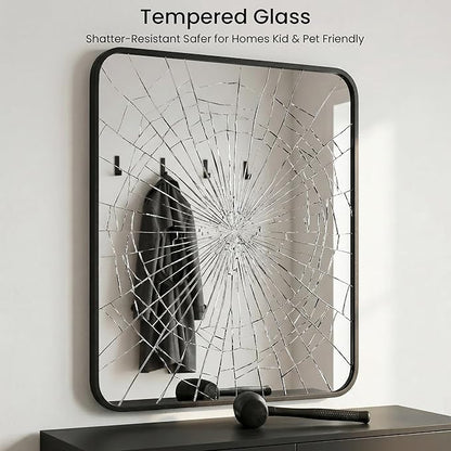 30x36 Inch Matte Black Bathroom Vanity Mirrors | Flush Mount Deep Set Metal Wall Mirror for Over Sink | HD Shatterproof Glass, Rustproof | 1 Pack