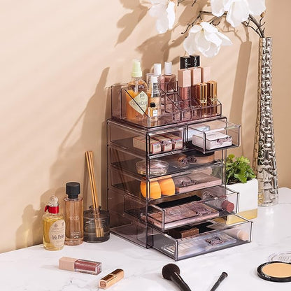 Sorbus Clear Cosmetic Makeup Organizer - Make Up & Jewelry Storage, Case & Display - Spacious Design - Great Holder for Dresser, Bathroom, Vanity & Countertop (4 Large, 2 Small Drawers) [Purple]