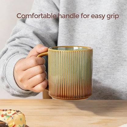 theterra Ceramic Coffee Mugs Set of 4, 14.2oz Handmade Coffee Cups with Handle for Latte, Tea, Milk, Beer, Hot Cocoa, Sage Umber