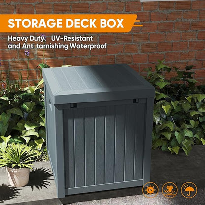 51 Gallon Resin Deck Box, Outdoor Storage Box Waterproof for Patio, Garden, Pool, and Deck, Storage Solution for Cushions, Tools, Delivery Packages, Grey