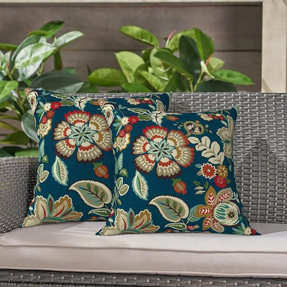 LVTXIII Outdoor Throw Pillows, Decorative Throw Pillows with Inserts, 20"x20" Square Pillows for Bed, Couch, Sofa and Patio Furniture, Set of 2, Peacock Blue