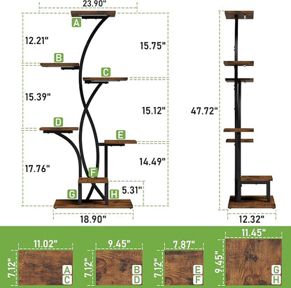 Plant Stand Indoor with Grow Lights - 47" Corner Plant Stands for Indoor Plants, 7 Tiered Plant Shelf for Multiple Plants, Metal Flower Display Holder, Flower-Shaped Plant Rack for Living Room, Patio