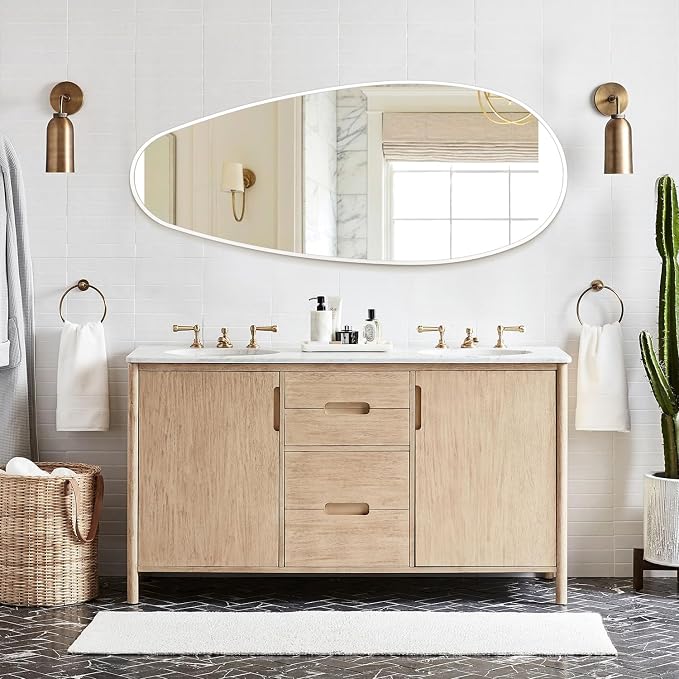 JJUUYOU Mirrors for Wall Metal Framed Decorative Irregular Large Mirrors 39" X 18" Asymmetrical for Bathroom Bedroom Living Room Dressing Room Entryway White