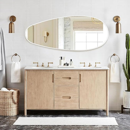 JJUUYOU Mirrors for Wall Metal Framed Decorative Irregular Large Mirrors 39" X 18" Asymmetrical for Bathroom Bedroom Living Room Dressing Room Entryway White