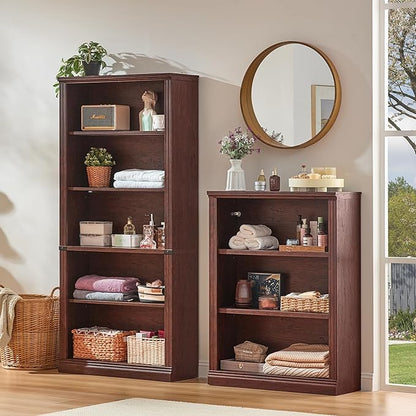 43" Walnut Tall Bookshelf Set of 4,3-Tier Thick Wooden Book Shelf with Adjustable Shelves,Free Standing Farmhouse Bookcase with Open Display Storage,Floor Vintage Bookshelves for Living Room