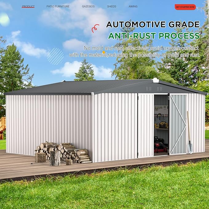 AECOJOY 14' x 12' Outdoor Storage Shed, Large 12x14 Metal Sheds & Outdoor Storage Clearance Steel Yard Shed with Lockable Doors, Utility Tool Storage Garden Shed for Backyard, Patio and Outside use