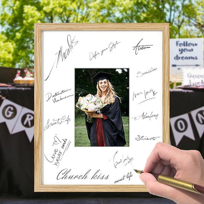 Axeman 11x14 Signature Picture Frame - Solid Oak Wood 11x14 Picture Frame With Mat to 5x7, Graduation Wedding Birthday Guest Book Party Signing, Hanging Hardware Included, Natural