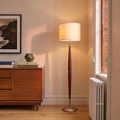 Brightech Lucas LED Floor Lamp, Modern Light for Living Rooms & Offices, Great Living Room Décor with Drum Shade & Handsome Wood Finish, Bohemian Standing Lamp for Bedroom Reading