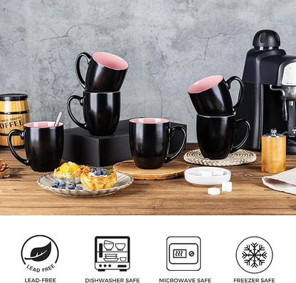 GBHOME 16oz Coffee Mugs Set of 6, Large Ceramic Coffee Mugs for Man, Woman, Dad, Mom, Modern Coffee Mugs Set with handle for Tea/Latte/Cappuccino/Milk/Cocoa. Dishwasher&Microwave Safe,Pink