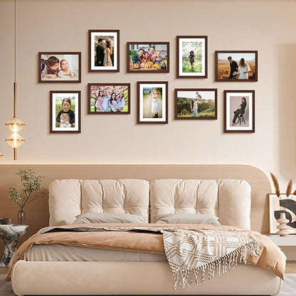 FIXSMITH 5x7 Picture Frame Set of 2, Photo Frame with HD Plexiglass, Display Pictures 4x6 with Mat or 5x7 Without Mat, Brown Picture Frames Collage for Tabletop or Wall Display