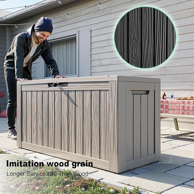 80 Gallon Outdoor Storage Box - Deck Box Container for Patio, Pool, and Garden-Waterproof and UV Resistant Resin,Lockable (Grey)