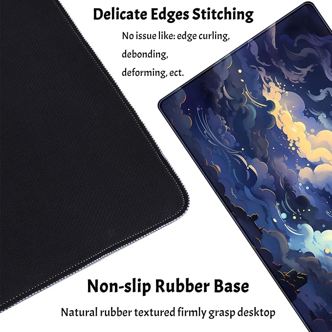 Blue Clouds Desk Mat Large XXL Gaming Mouse Pad Non-Slip Rubber Base Mousepad