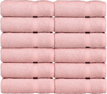 Luxury Hotel & Spa Quality, 100% Turkish Cotton 700 GSM Cloth, Towel, for Body wash, Makeup & Facial Cleaning, Baby, face, loofah, Dobby Border Soft washcloths Towel Set 13" X 13", Pink, Set of 12