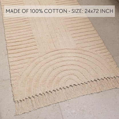 Beautiful 2x6 ft. Boho Runner Rug with Tassels for Your Hallway, Bedroom Or Living Room - Soft Cotton Carpet Fits Perfectly in Any Kitchen/Dining Space - Washable Rug Enhances Any Home Decor