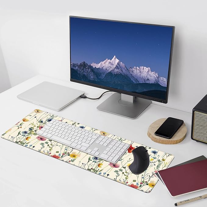 Wild Flowers Large Mouse Pad, Gaming Keyboard Desk Pad, Extended Mouse Mat