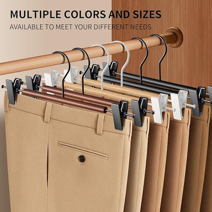 Wooden Pants Hangers with Clips 10 Pack Adjustable Wood Skirt Hangers for Women&Men Space Saving Closet Non Slip Clothes Hanger for Jeans,Trousers,Short,12Inch Natural