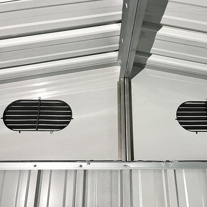 8x10 FT Outdoor Storage Shed, Metal Garden Shed with Window, Outside Tool Sheds with Lockable Sliding Doors, Waterproof Storage Building with 4 Air Vents for Backyard, Patio, Lawn, Dark Gray
