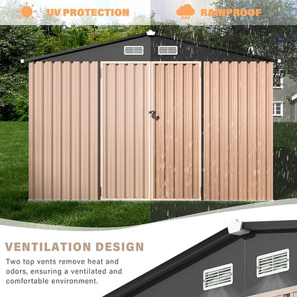 10x12 FT Metal Storage Sheds Outdoor, Metal Yard Sheds Garden Shed Kit, Tool Shed with Lockable Door, Utility Sheds Buildings with Air Vent for Backyard Garden Patio Lawn