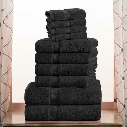 Superior Egyptian Cotton Pile 10 Piece Towel Set, Includes 2 Bath, 4 Hand, 4 Face Towels/Washcloths, Ultra Soft Luxury Towels, Thick Plush Essentials, Guest Bath, Spa, Hotel Bathroom, Black