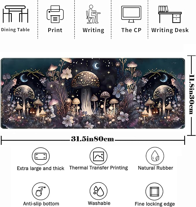 Cute Dark Mushroom Moon Night Mouse Pad XL Extended Gaming Mat