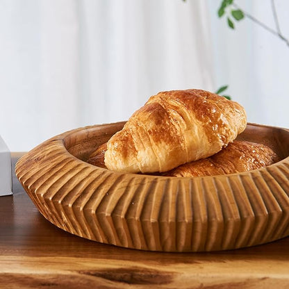 Teak Handcrafted Wooden Bowls Natural Wood Round Utility Bowl 11.8" W Handmade Rustic Serving Platter Fruit Snack Holder for Entry Table Vintage Artworks Dining Room Home Décor