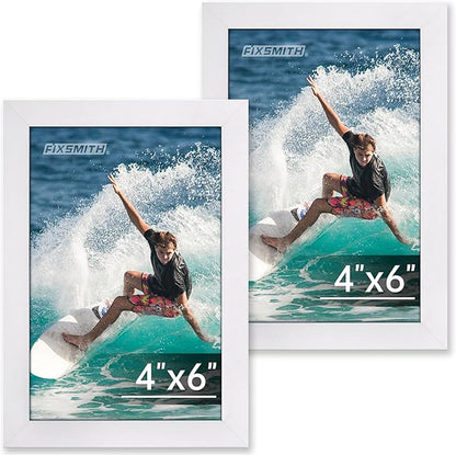 FIXSMITH 4x6 Picture Frame Set of 2, Photo Frame 4x6 with HD Plexiglass, White Picture Frames Collage for Tabletop or Wall Display
