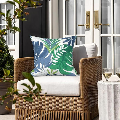 LVTXIII Outdoor Throw Pillow Covers 16 x 16 Inch, Covers ONLY Modern Cute Pattern Decorative Square Toss Pillow Case Pack of 2 for Home Patio Garden Sofa Bed Furniture, Islamorada Blue Green