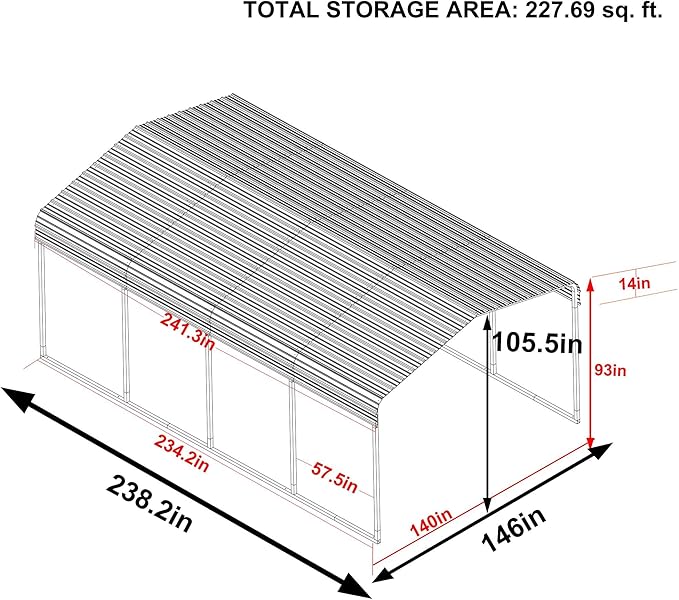MUPATER 12 x 20 FT Metal Carport Kit, Outdoor Heavy Duty Garage Car Shelter Shade with Metal Roof, Carport Canopy with Frame and Bolts for Car, and Boat, Grey