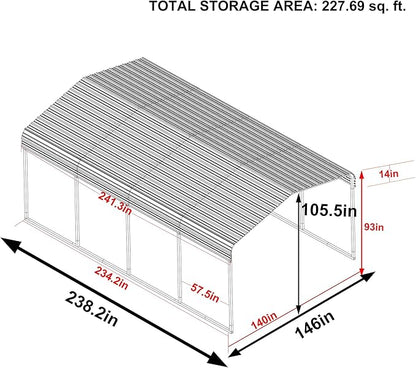 MUPATER 12 x 20 FT Metal Carport Kit, Outdoor Heavy Duty Garage Car Shelter Shade with Metal Roof, Carport Canopy with Frame and Bolts for Car, and Boat, Grey