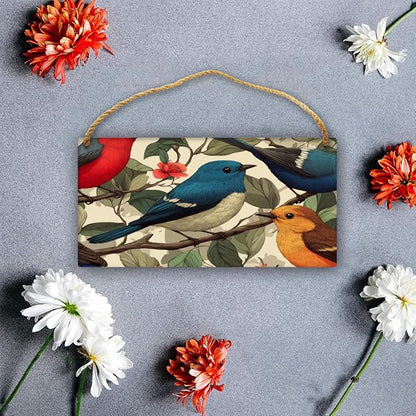 Botanical Birds Wooden Sign 12x6 Inch - Vintage Decor for Traditional Home Lovers & Bird Admirers, Suitable for Classic styles Rooms & Art Spaces