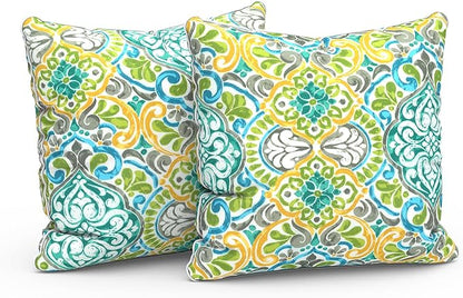 LVTXIII Outdoor/Indoor Throw Pillows, Decorative Patio Accent Pillows, Fluffy Water Repellent Garden Cushions for Home Patio Coach Sofa Use, 16×16 Inch, Pack of 2, Damask Green