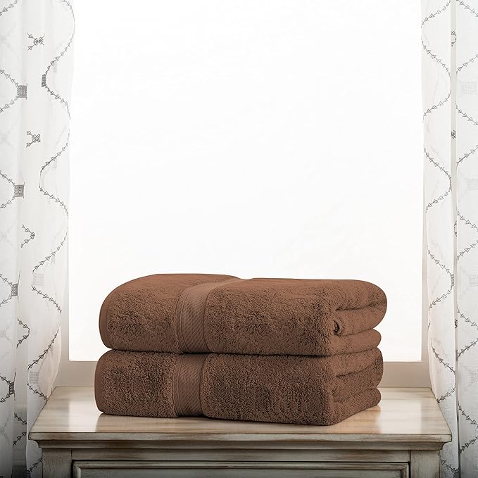 Superior Egyptian Cotton Pile Bath Towel Set of 2, Ultra Soft Luxury Towels, Thick Plush Essentials, Absorbent Heavyweight, Guest Bath, Hotel, Spa, Home Bathroom, Shower Basics, Chocolate