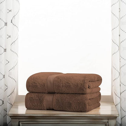Superior Egyptian Cotton Pile Bath Towel Set of 2, Ultra Soft Luxury Towels, Thick Plush Essentials, Absorbent Heavyweight, Guest Bath, Hotel, Spa, Home Bathroom, Shower Basics, Chocolate