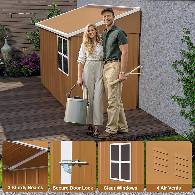 8x4 FT Outdoor Storage Shed, Metal Tool Storage with Updated Frame Structure, Vertical Outside Storage Building, Ventilation, Sloped Roof, Metal Garden Shed for Backyard, Lawn, Patio (8x4 FT)