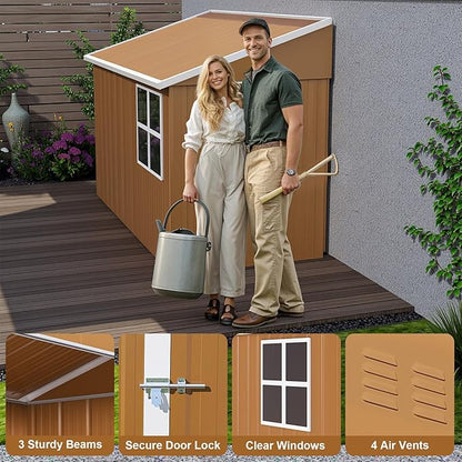 8x4 FT Outdoor Storage Shed, Metal Tool Storage with Updated Frame Structure, Vertical Outside Storage Building, Ventilation, Sloped Roof, Metal Garden Shed for Backyard, Lawn, Patio (8x4 FT)