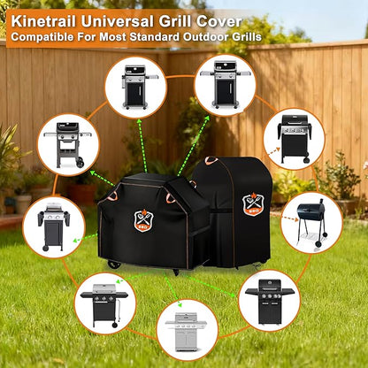 Kinetrail Grill Cover, Universal 58" BBQ Grill Cover for Outdoor Grill, Waterproof, Weather Resistant, Fade Resistant Gas Grill Cover with Adjustable Double Straps for Weber, Char-broil, Nexgrill, etc