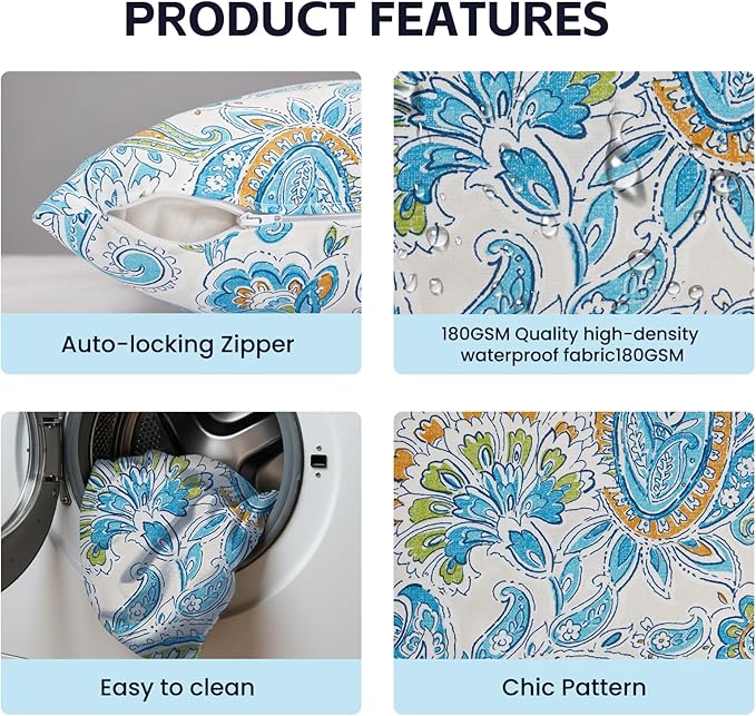 Outdoor Throw Pillows Waterproof 16×16 Inch with Insert, Decorative Toss Pillows Set of 2, Rain-Proof, Fade Resistant for Patio Furniture, Sofa, Couch, Garden