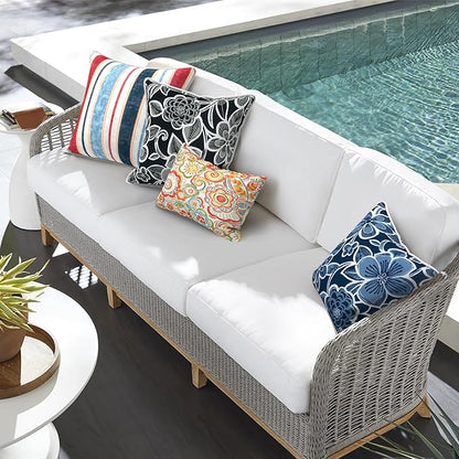 Outdoor Throw Pillow Covers Pack of 2, Decorative Water Repellent Square Pillow Cases 18x18 Inch, Patio Pillowcases for Home Patio Furniture Use, Flower Black
