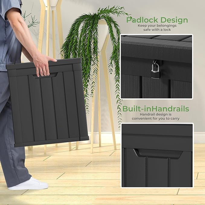 45 Gallon Resin Deck Box, Waterproof Outdoor Storage Bin for Patio, Poolside, and Garden, Lockable & UV-Resistant, Ideal for Small Spaces, Black