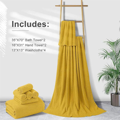 8-Piece Bath Towel Set, 2 Extra Large Bath Towel Sheets, 2 Hand Towels and 4 Washcloths - Highly Absorbent Quick Dry Microfiber,Ultra Soft Towel Set for Bathroom Waffle Weave, Pack of 8 (Sweet Yellow)