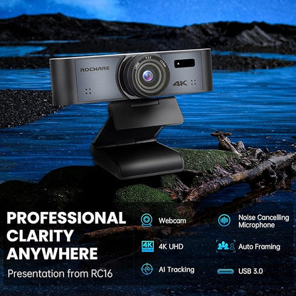ROCWARE 4K Webcam with Remote, RC16 Computer Camera with Microphone, 1080p