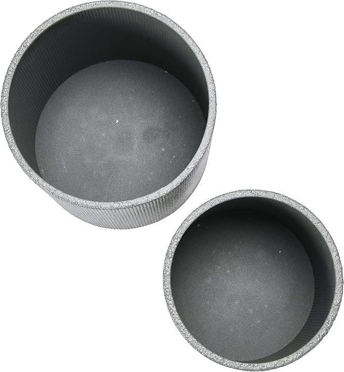Main + Mesa Modern Boho Embossed Metal Planters with Stands, Charcoal Grey and Gold, Set of 2 Sizes