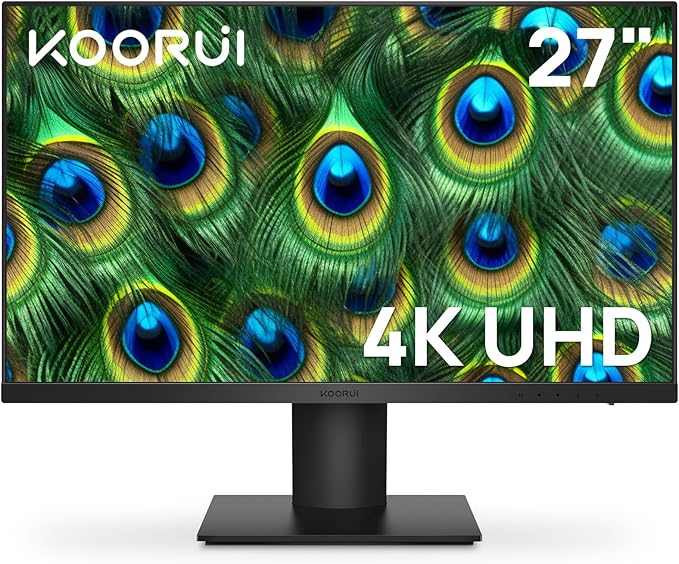 KOORUI 27 Inch 4K Monitor Computer UHD(3840 * 2160) IPS Display, 99% sRGB, 95% DCI-P3, 1.07 Billion Colors, Freesync & G-sync, Displayport & 2X HDMI, VESA 100 * 100mm, Tilt -5 to 20°, Audio Out (N07)