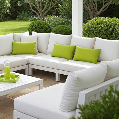 RSH DECOR: Sunbrella Lumbar Throw Pillows Set of 4 | 20" x 12" | Water and Fade-Resistant Performance Fabric | Outdoor Pillow Covers with Down-Alternative Inserts | Maxim Heather Beige