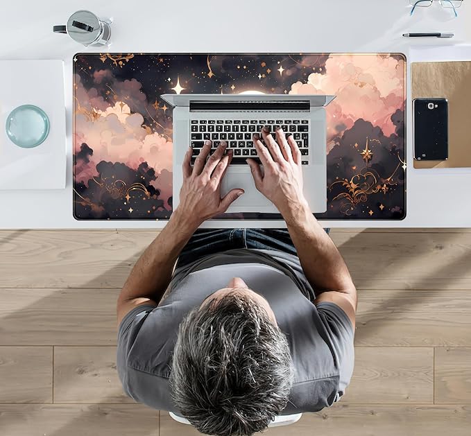 Pink Black Clouds Desk Mat XXL Large Extended Gaming Mouse Pad Celestial