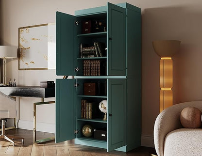 Palace Imports Solid Wood Bookcase - 6-Shelf Tall Bookshelf, 71.5” H x 32” W - Aqua, Wooden Cabinet Doors, Adjustable Shelves, 100% Renewable Eco-Friendly Wood, Made in Brazil
