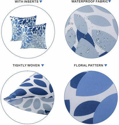 Set of 2 Waterproof Outdoor Throw Pillows with Inserts – 18x18 Inch Square Pillows for Patio Furniture, Garden Chairs, Couch, or Bench – Indoor/Outdoor Decorative Use