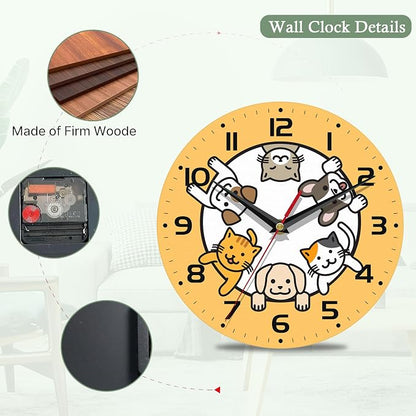 Wall Clocks,Dogs Circle Space Wall Clock Decorative,Cats Kitchen Wall Clock Battery Operated - 10 Inch Round Bathroom Clocks Silent Non-Ticking